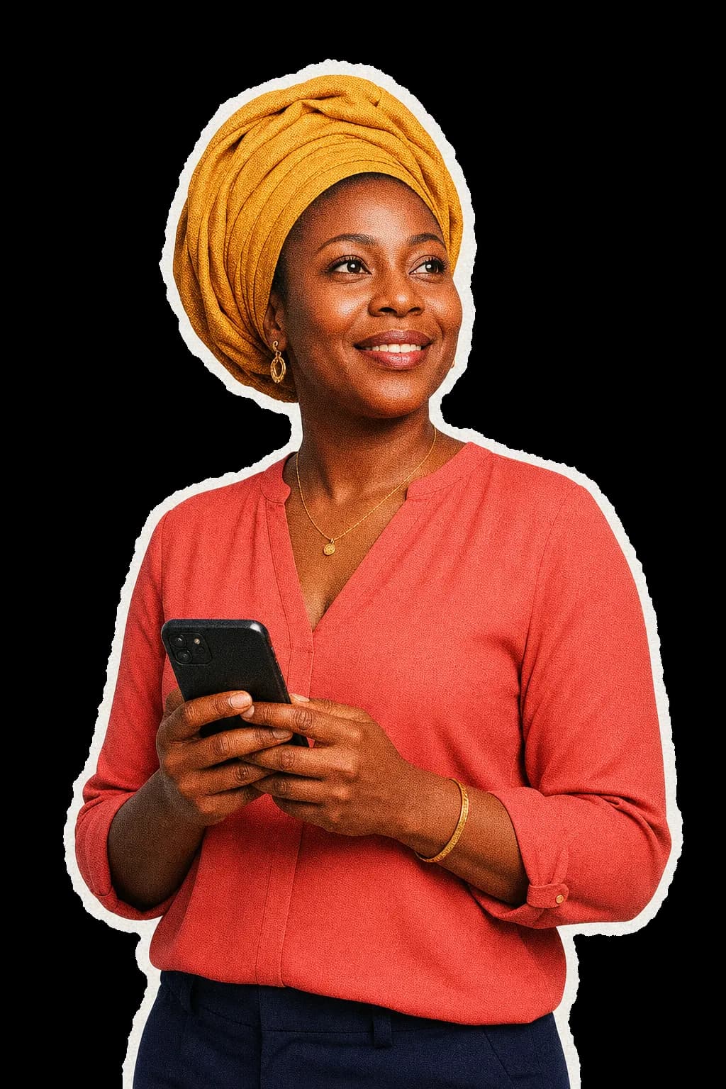 A woman checking a transfer update on her phone
